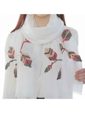 TRÏBE 100% Cotton white & green Embroidered Detailed Scarf Wrap NWT